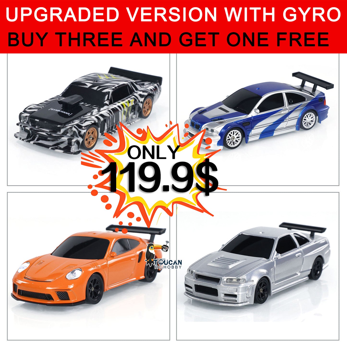 ¡¾FREE SHIPPING¡¿US STOCK Upgrade Version 4Pcs 1/43 Scale RC Drift Race Car Gyro 4WD Ready to Go Mini Car Toy High Speed Model
