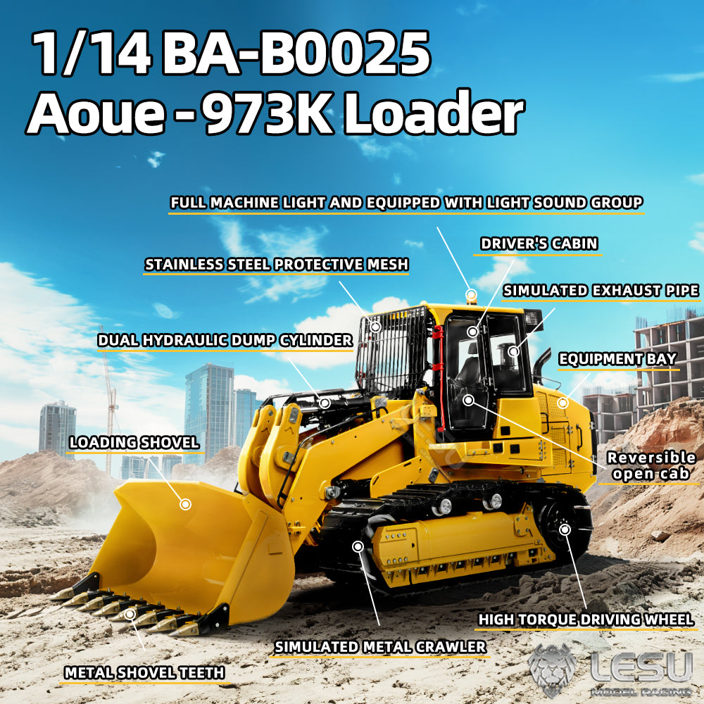 LESU 1/14 973K RC Hydraulic Loader Metal RTR Remote Control Tracked Car Hobby Model DIY Vehicle Flysky ST8 Optional Tracks Colors