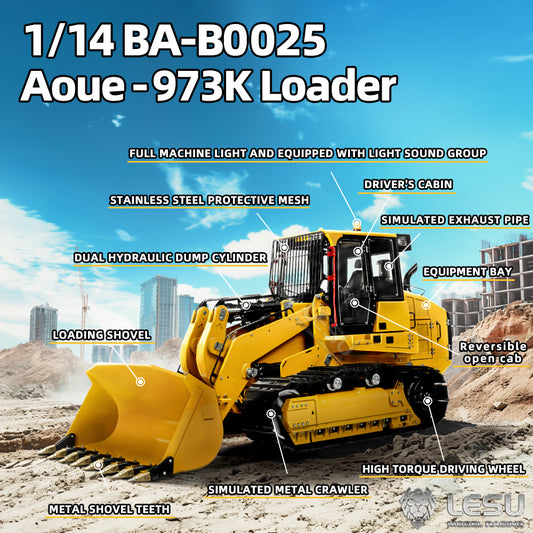 LESU 1/14 973K RC Hydraulic Loader Metal RTR Remote Control Tracked Car Hobby Model DIY Vehicle Flysky ST8 Optional Tracks Colors