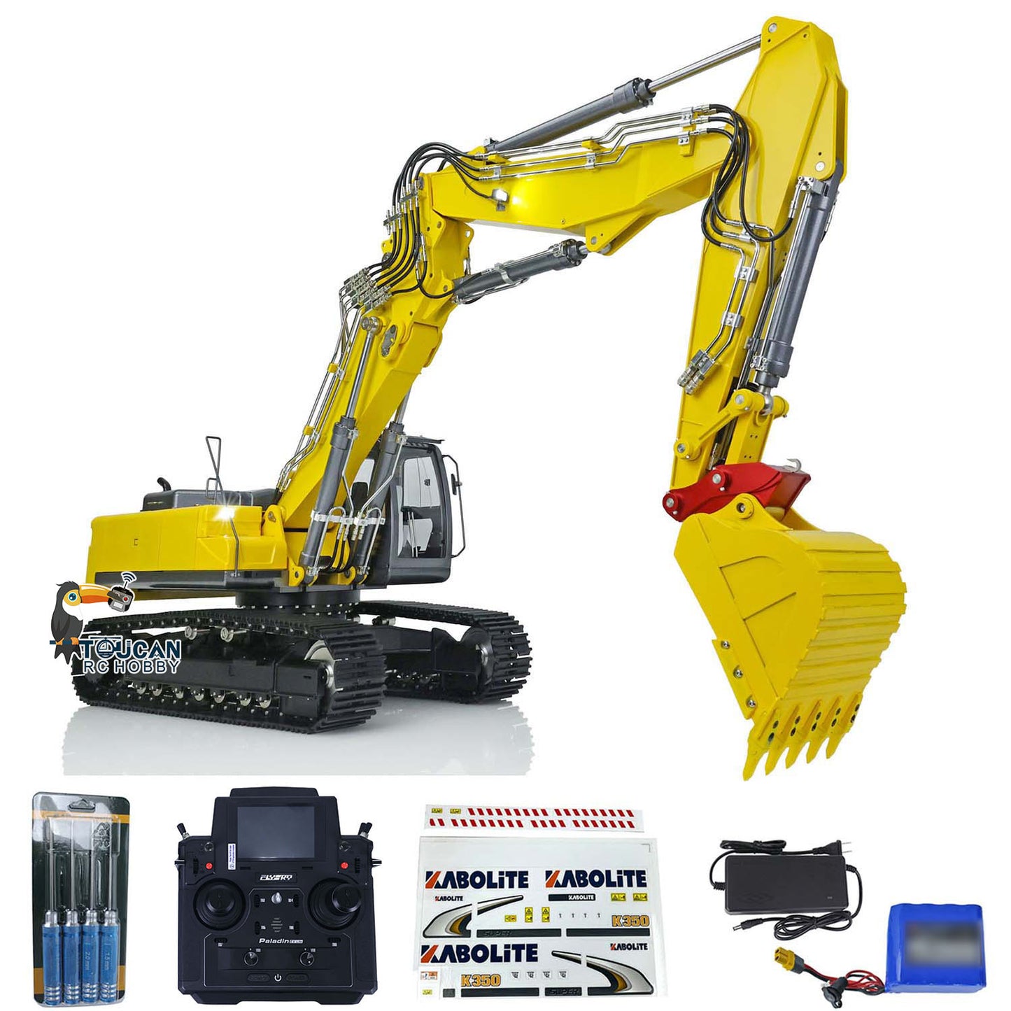 KABOLITE RC Hydraulic Excavator 1/14 HUINA K350 200 Metal 3-piece Boom RTR Cars 6CH Valve Paladin 18EV Lite Battery