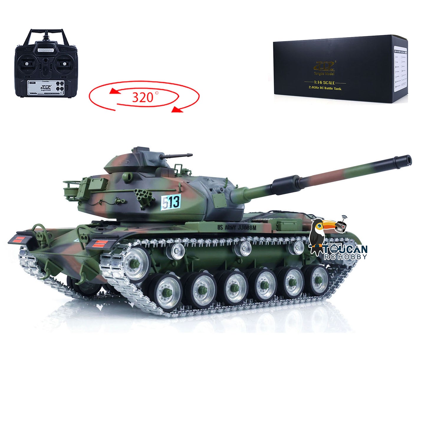 1/16 RC Tank M60A3 Remote Control Battle Tanks Camo Green Metal Wheels Tracks LED Light Sound Infrared Battle System Metal Wheel