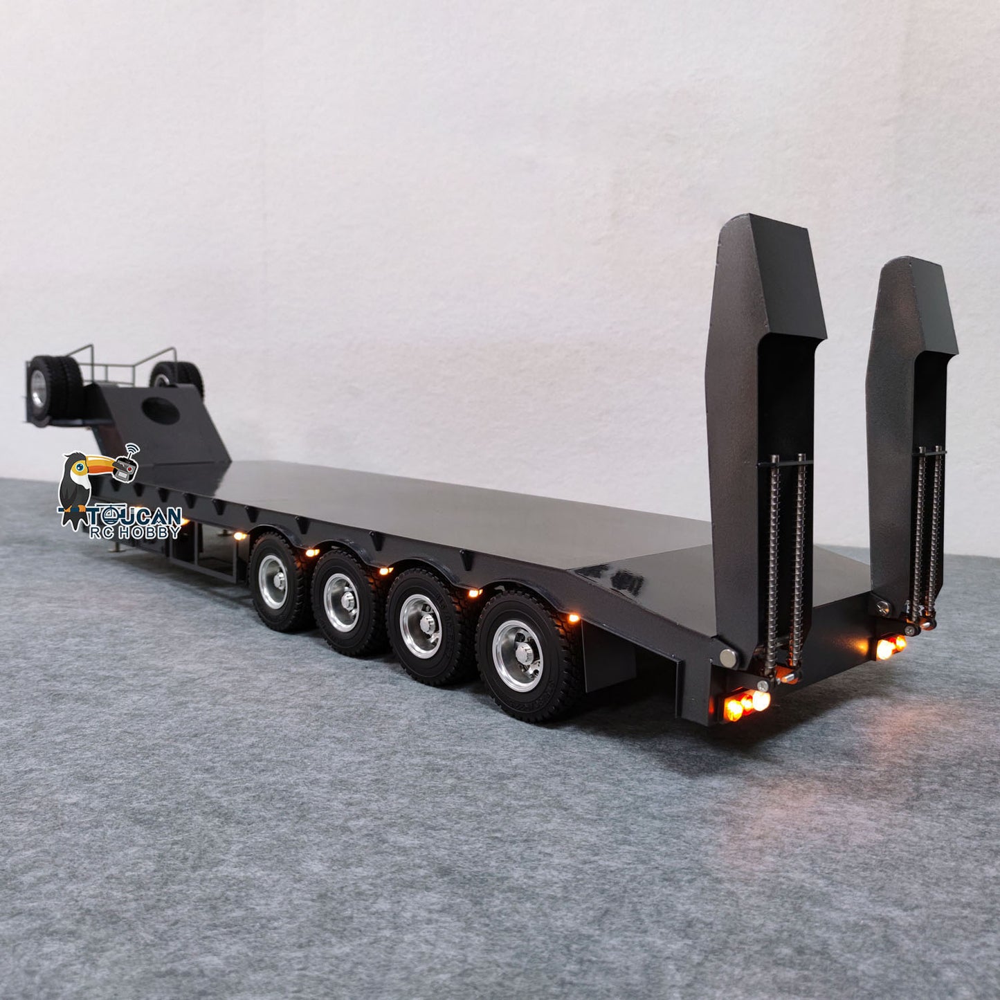 Metal 4 Axles Trailer for 1/14 JDM 189 RC Tractor Truck with Electric Tail-board