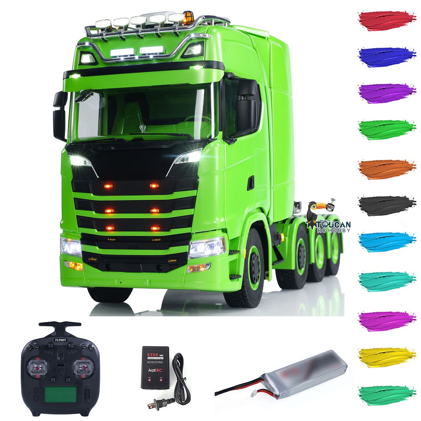 8x8 Metal Chassis 1/14 RC Tractor Truck 770S Remote Control Lorry ST8 Radio Battery RTR Warning Lights Spotlight Magnetic Roof