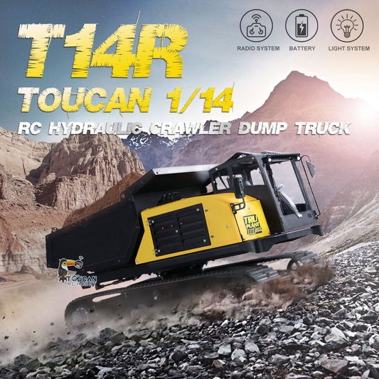 1/14 RC Hydraulic Crawler Dump Truck T14R Metal Tracked Tipper RTR Construction Machine Flysky ST8 Radio Light Sound Battery