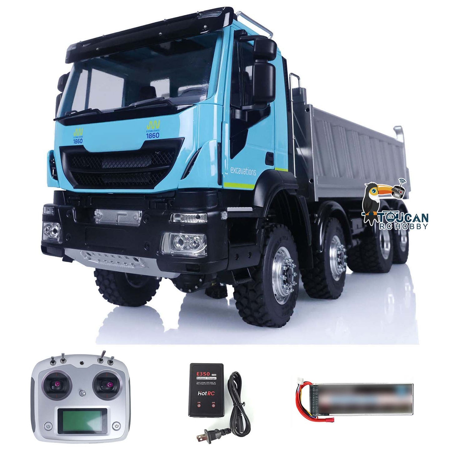 LESU 1/14 Scale RT R8X8 RC Hydraulic Dump Truck Painted Metal Chassis Lock Differential Steering Servo Charger ESC