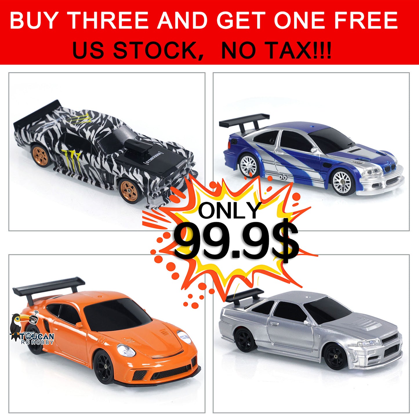 ¡¾FREE SHIPPING¡¿US STOCK 4PCS 1/43 Radio Control Drift Car 4WD RC 2.4g Mini Race Car High Speed Model Toy