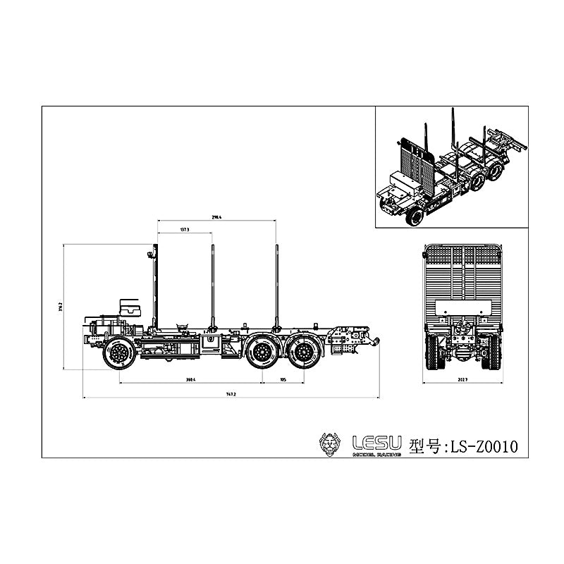 In Stock LESU 1/14 Metal Chassis 6*6 Motor Light for Radio Controlled Timber Truck Tractor Vehicles DIY Cars