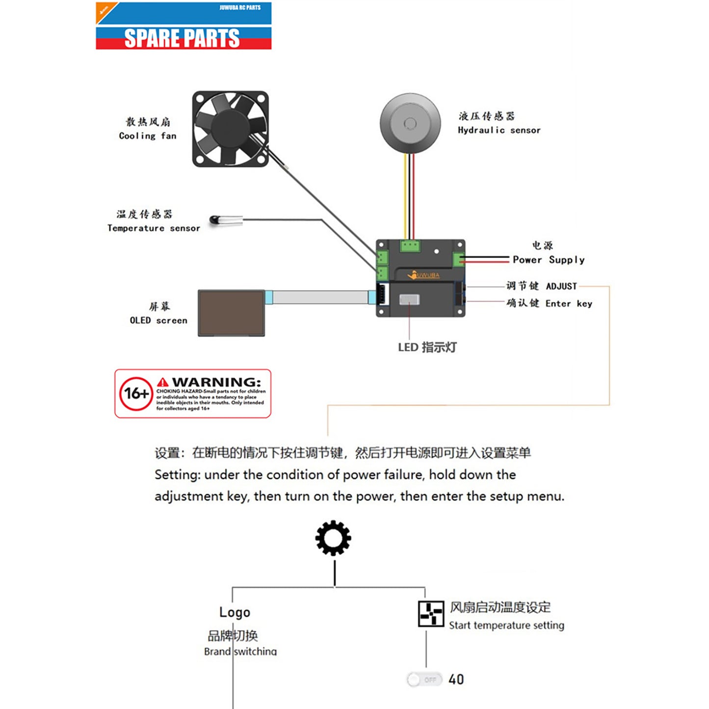 Multimedia Display Screen Current Voltage Temperature Pressure Usage Time Brand for DIY 1/14 RC Tractor Truck Dumper Tipper