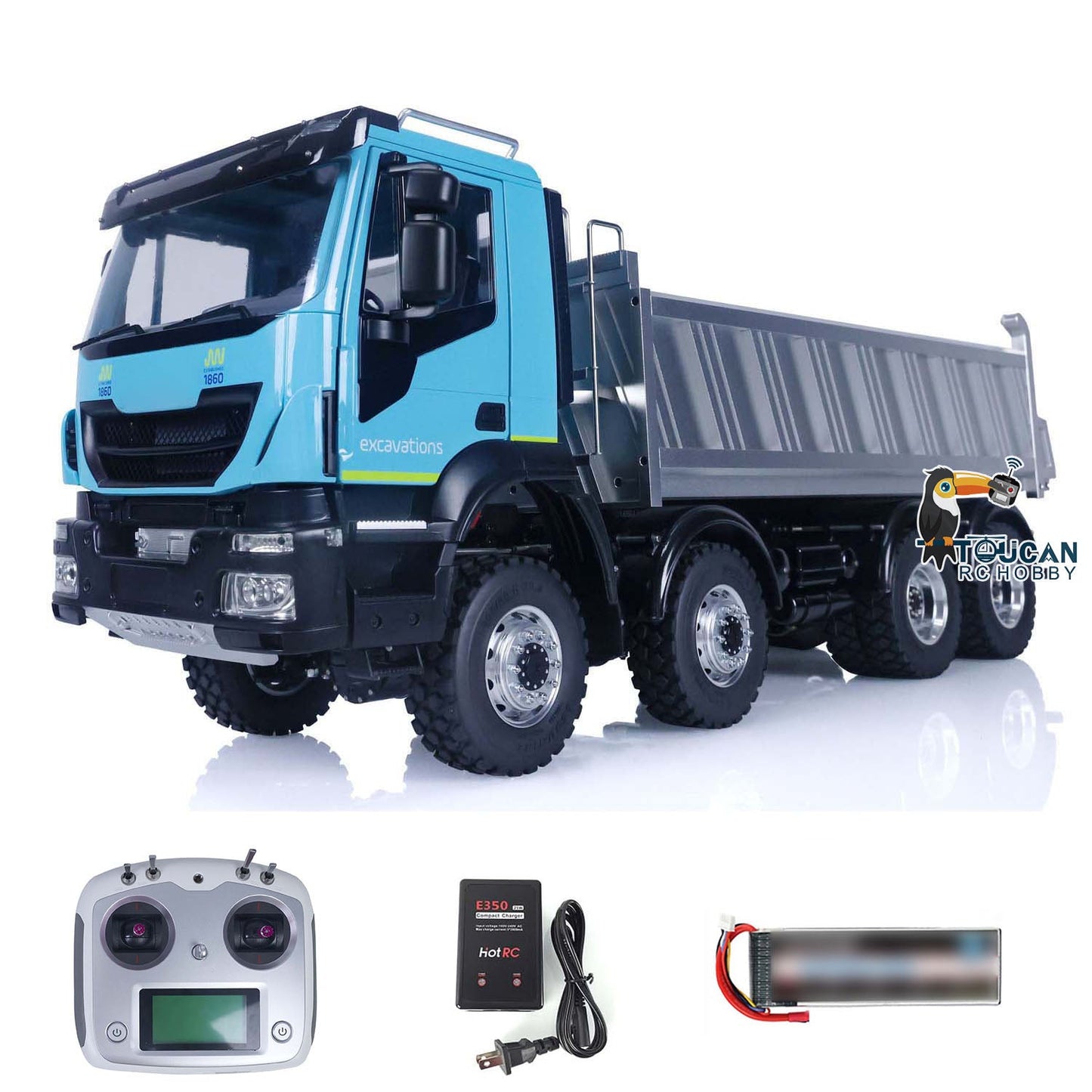 LESU 1/14 Scale RT R8X8 RC Hydraulic Dump Truck Painted Metal Chassis Lock Differential Steering Servo Charger ESC