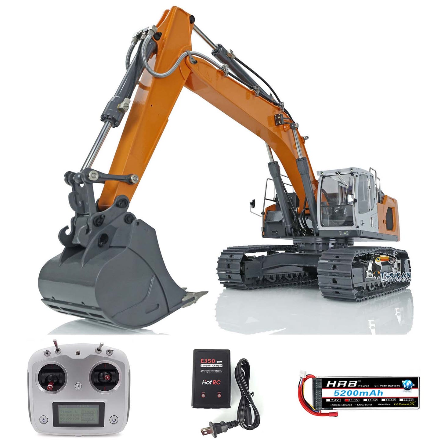 1:14 Metal XDRC 945 Hydraulic Remote Control Excavator RTR RC Truck DIY Car Model Sieve Bucket Curved Ripper Fork