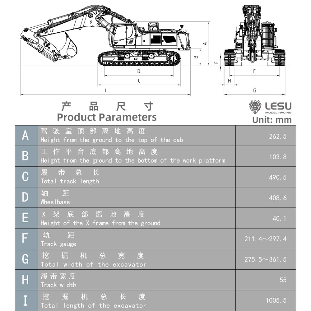 LESU 1/14 RC Full Hydraulic Excavator LR960 RTR Digger Frsky XE Radio Battery Without Sound System