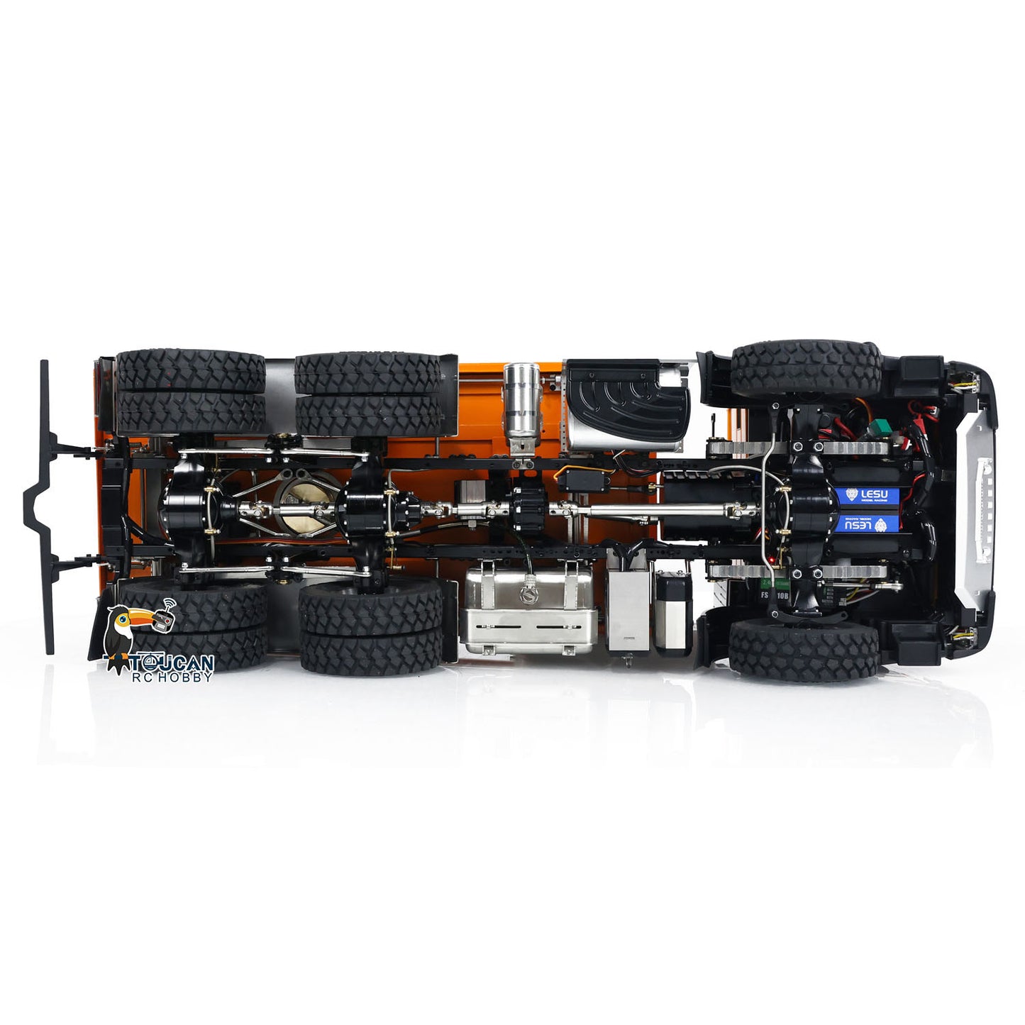 LESU Metal 6x6 1/14 RC Hydraulic Dumper Car 3-way Radio Control Dump Truck Model with Light and Sound System 3-speed Transmission