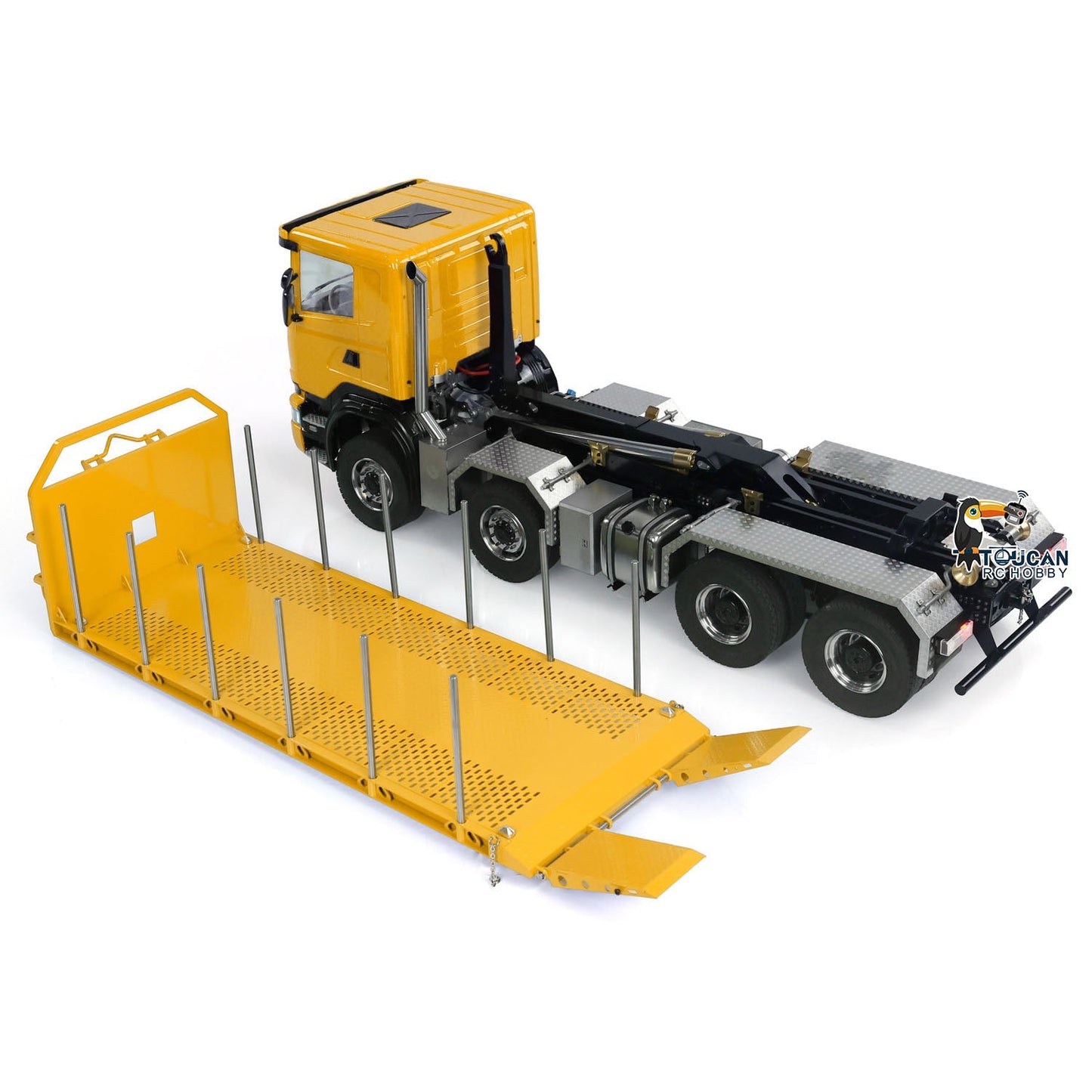 8x8 1/14 Metal RC Hydraulic Dump Truck Remote Controlled Roll-on Full Car U-shaped Short High Bucket Timber Flatbed