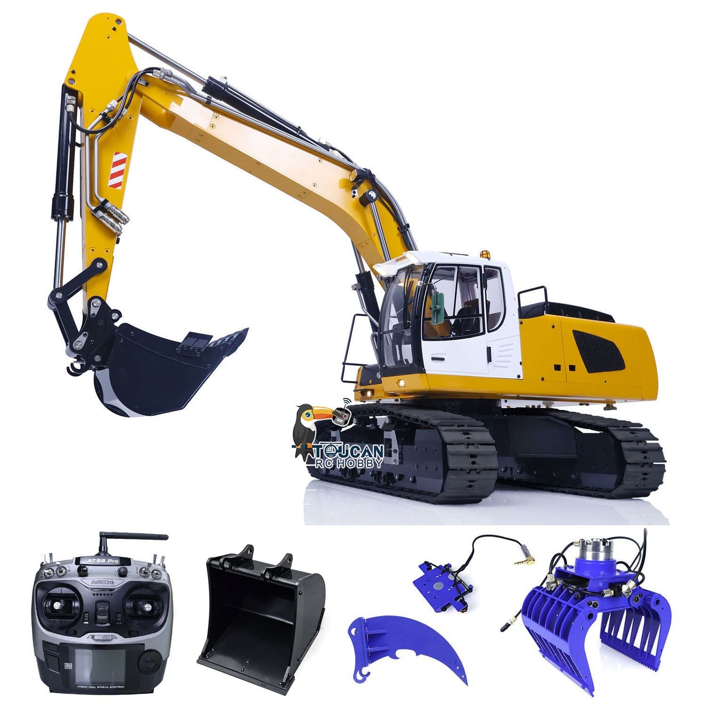 1/14 Scale 946 9CH Tracked RC Digger Remote Controlled Excavator Two-Section Arm Metal Grab Bucket Ripper Light Motor ESC Cylinders