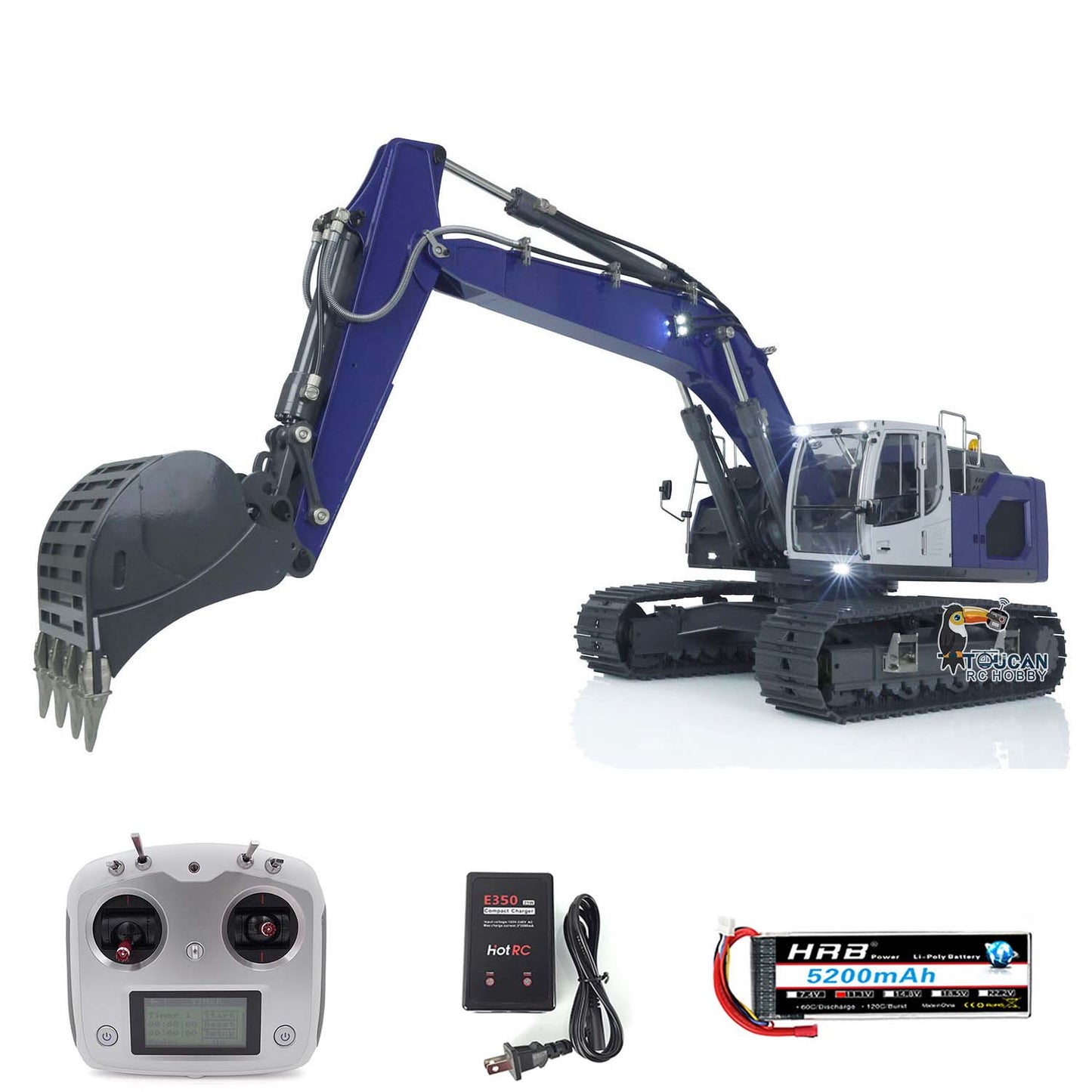 1:14 Metal XDRC 945 Hydraulic Remote Control Excavator RTR RC Truck DIY Car Model Sieve Bucket Curved Ripper Fork
