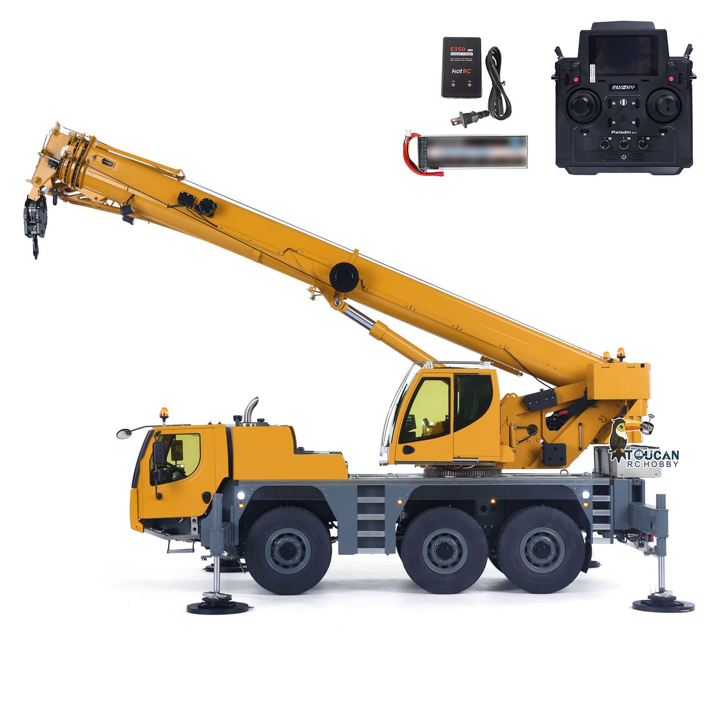 Eyewhale 1/14 All Terrain Remote Control Hydraulic Mobile Crane Truck D1050 Ready to Run FlySky PL18EV Sound Light System