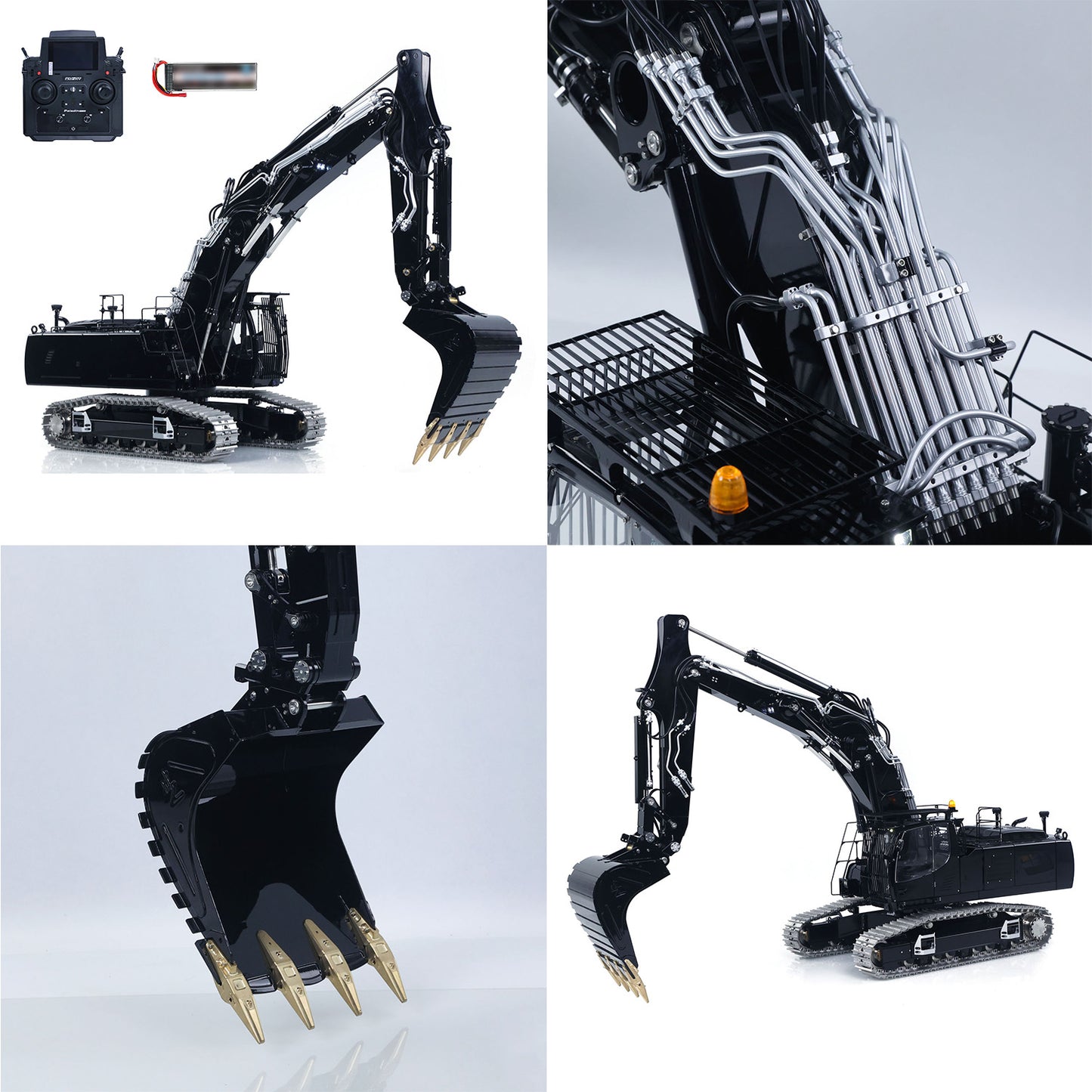 Metal LESU 1/14 RC Hydraulic Excavator LR956 Remote Control 3 Arms Digger Model RTR 7CH Valve Dual Pumps Light Flysky PL18EV LITE Engineering Machine