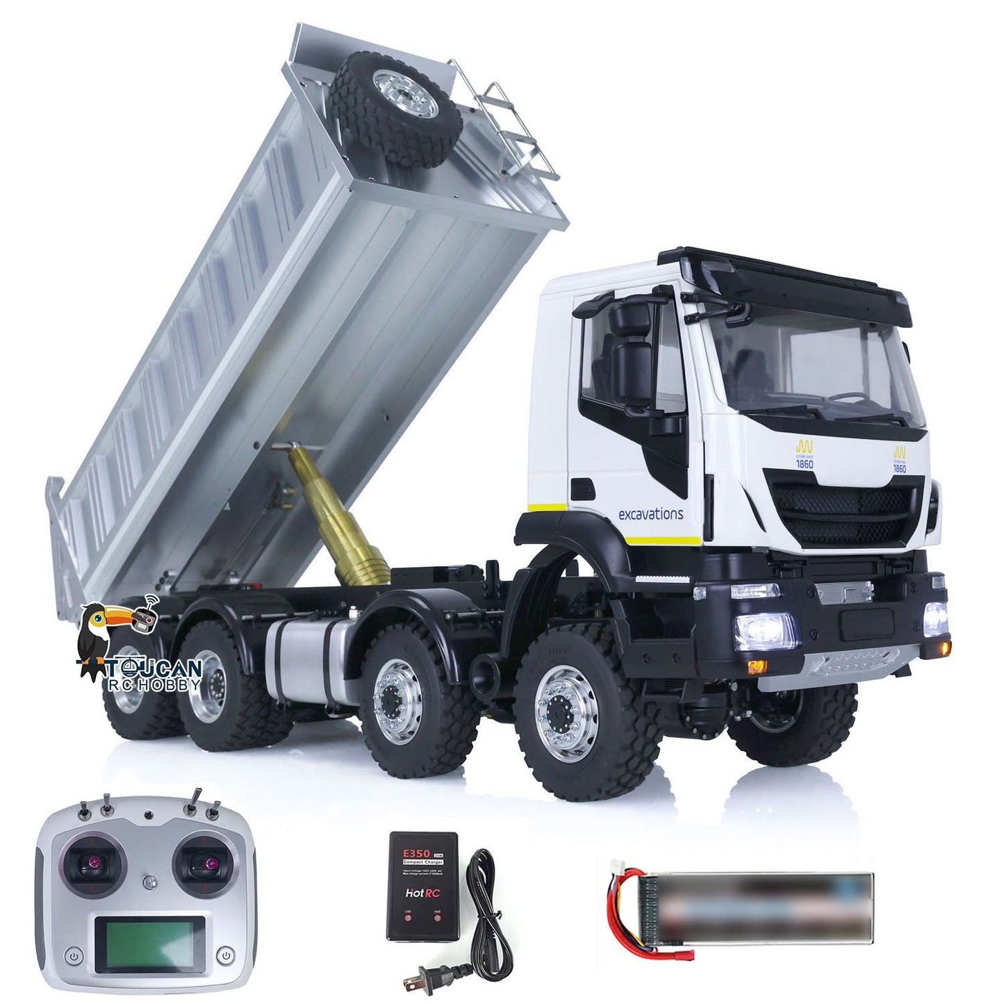 LESU 1/14 Scale RT R8X8 RC Hydraulic Dump Truck Painted Metal Chassis Lock Differential Steering Servo Charger ESC
