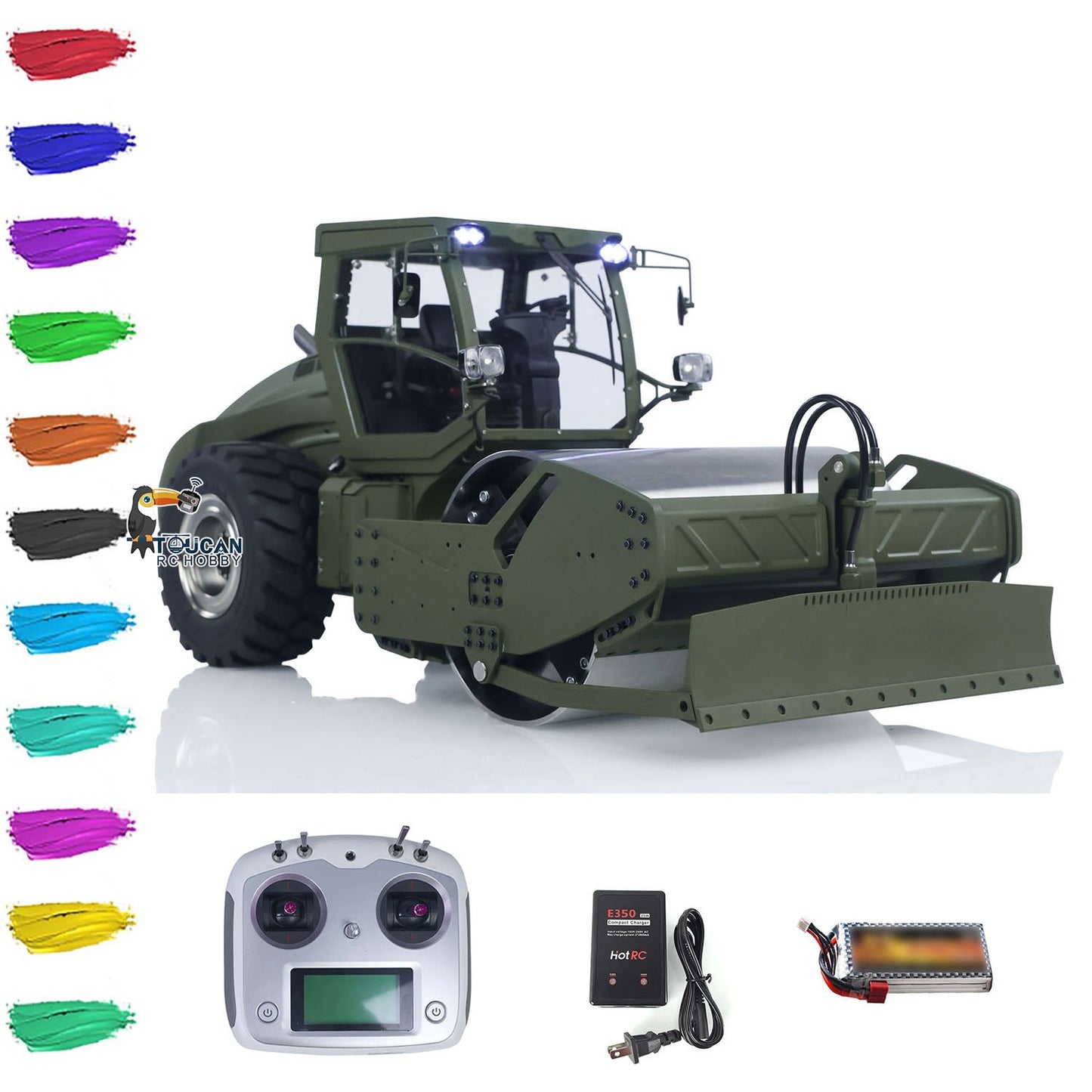 LESU 1:14 Hydraulic RC Road Roller Aoue H13i Radio Control Construction Cars RTR Model Flysky I6S Radio Battery Charger Light