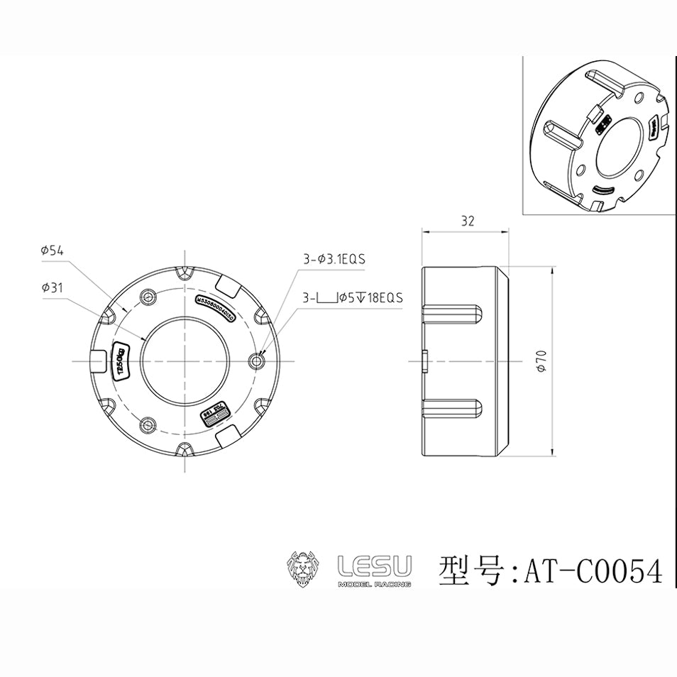 Aluminum Alloy & Brass Front Weight Increasing Module Rear Counterweight for LESU 1/14 Hydraulic RC Tractor AOUE 1050 Farm Truck DIY