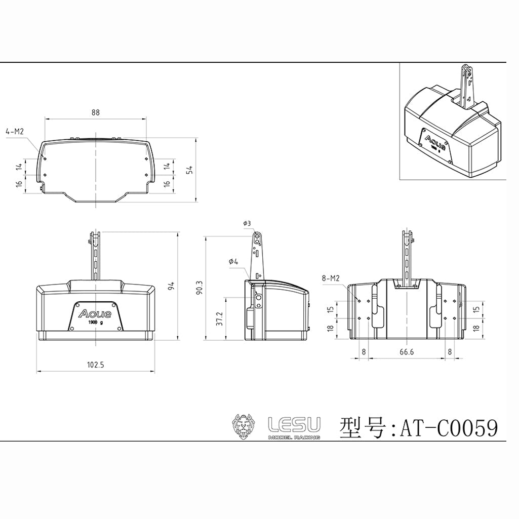 Aluminum Alloy & Brass Front Weight Increasing Module Rear Counterweight for LESU 1/14 Hydraulic RC Tractor AOUE 1050 Farm Truck DIY