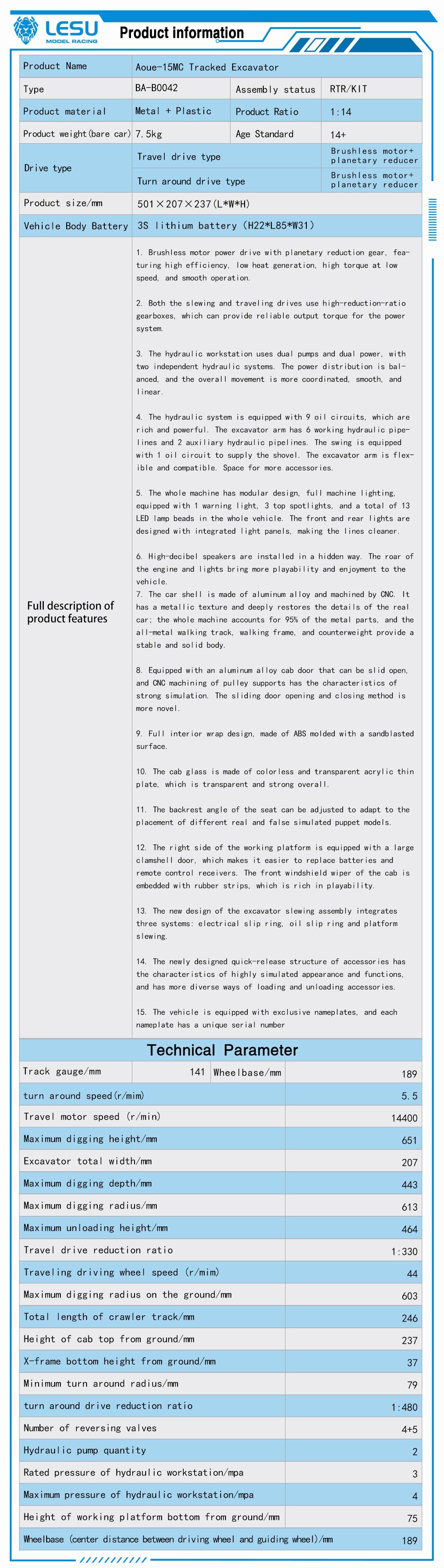 Metal LESU 1/14 RC Hydraulic Excavator MC15 CNC Shell 4 Arms Remote Control Digger 9 Ways Valve Dual Pumps Light Sound Model