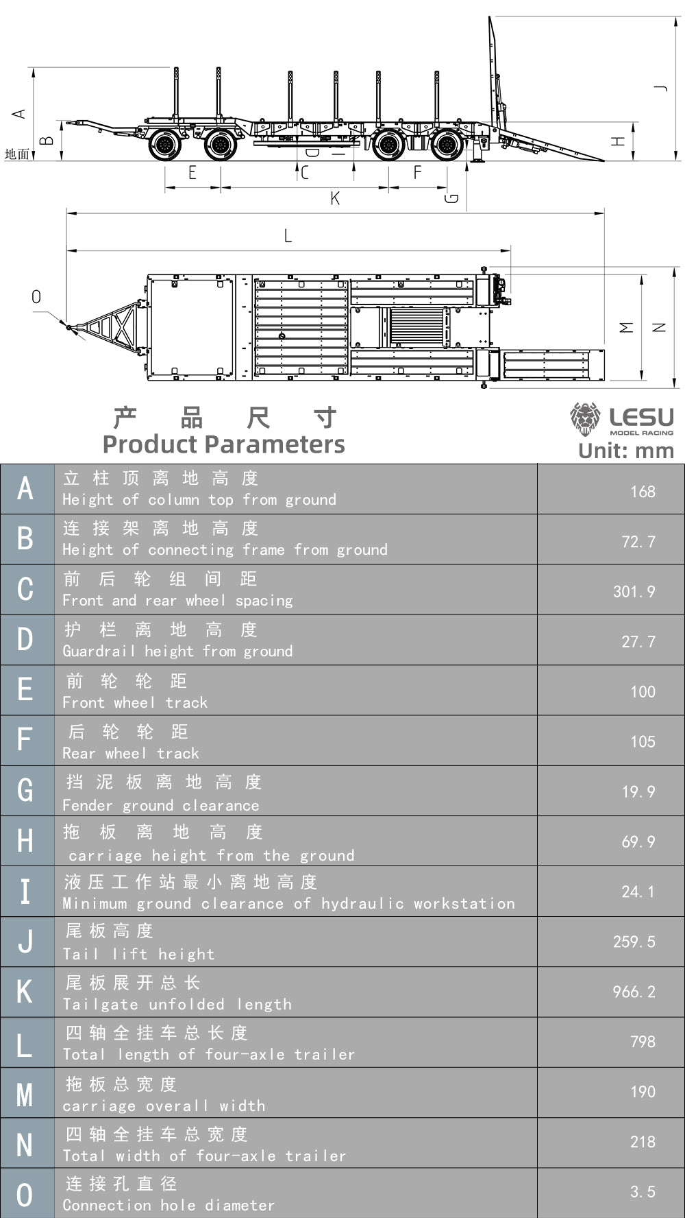 LESU A0049 1/14 Metal Hydraulic Lifting Tailboard Trailer Rear Support Legs 2CH Valve Pump for RC Tractor Truck DIY Lorry Excavator
