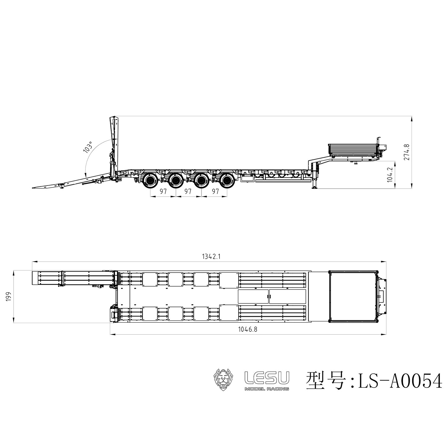 LESU 1/14 RC Metal Trailer KIT A0054 Hydraulic Lifting Tailboard 4 Axles Steering Available for DIY RC Tractor Truck Lorry Car