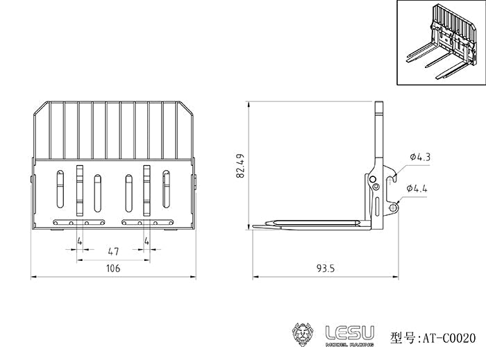 LESU Metal Fork Bucket for 1/14 RC Hydraulic Skid Steer Loader DIY Model