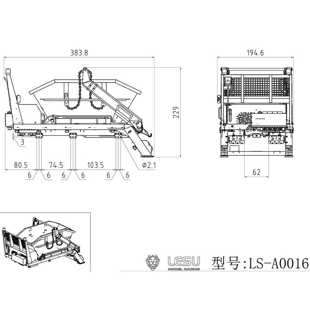 LESU Metal 1/14 RC Hydraulic Swing Arm Garbage Truck 4X4 Skip Loader RTR TGS Car