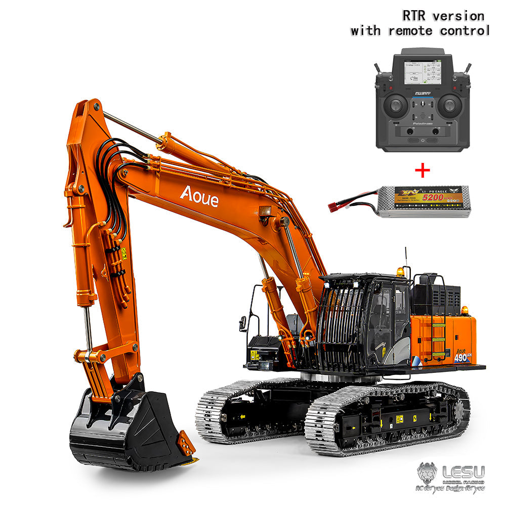 90% Metal LESU Aoue ZX490 490 1/14 Remote Control Hydraulic Excavator Model Metal RC Digger Car 6CH Valve Light Brushless Pump Motor