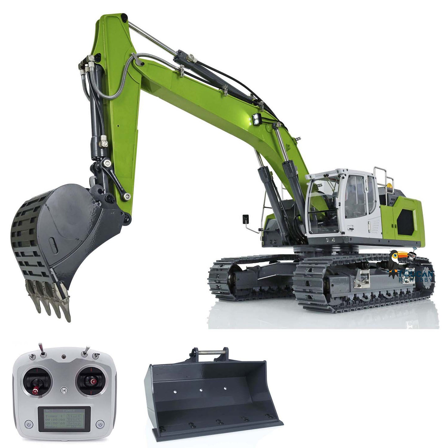 Metal XDRC 1/14 945 RC Digger Remote Control Hydraulic Excavator Electric Truck PNP Sieve Bucket Curved Ripper Fork