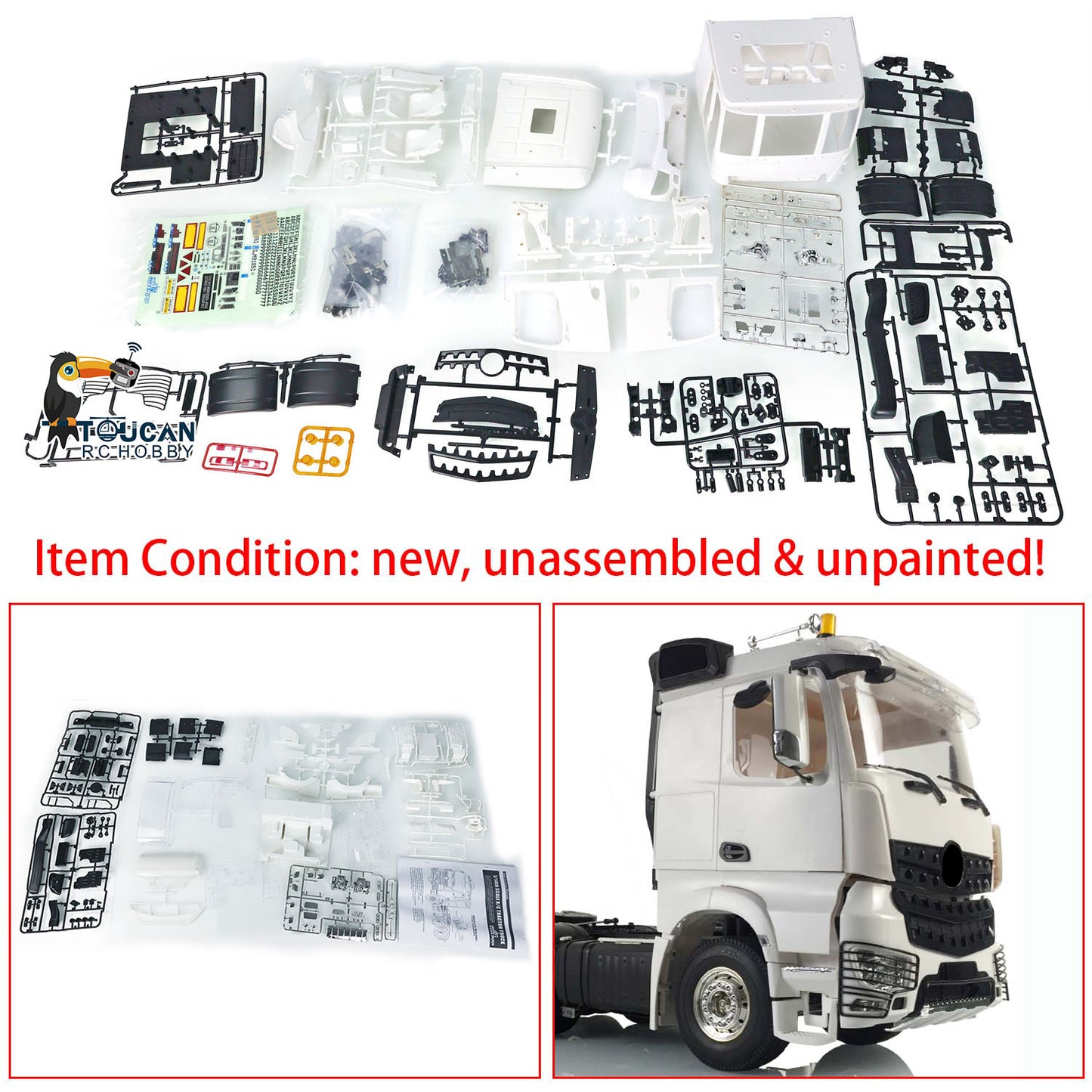 TOUCAN Plastic Cabin Set for DIY 1/14 RC Tractor Truck Toy Remote Controlled Car DIY Hobby Model 3363 Openable Door