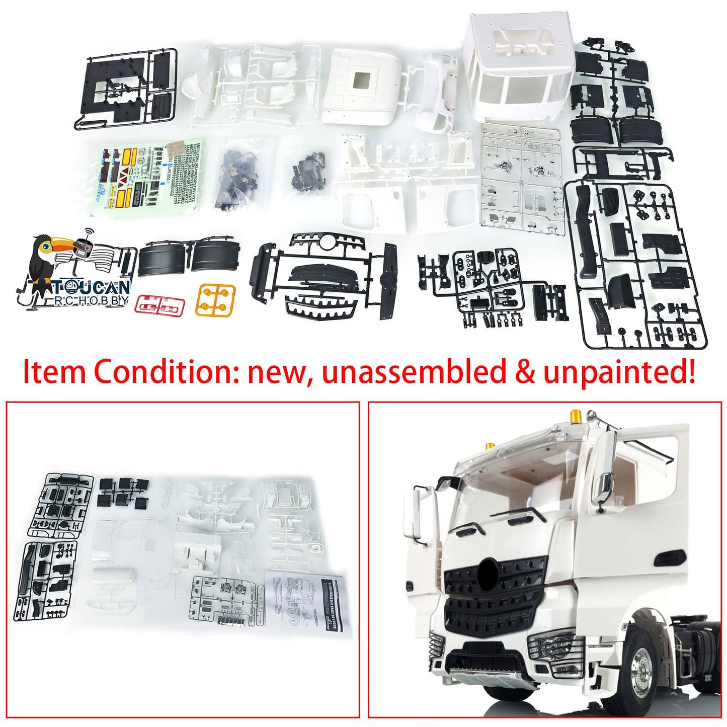 TOUCAN Plastic Cabin Set for DIY 1/14 RC Tractor Truck Toy Remote Controlled Car DIY Hobby Model 3363 Openable Door