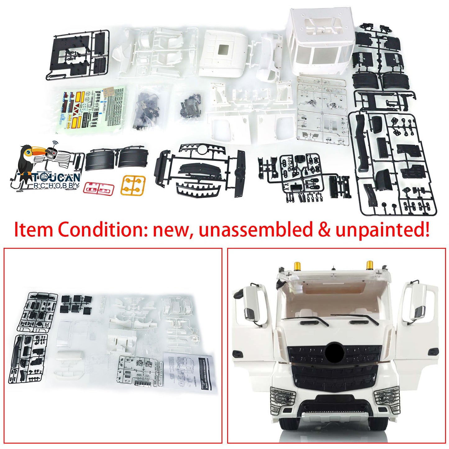 TOUCAN Plastic Cabin Set for DIY 1/14 RC Tractor Truck Toy Remote Controlled Car DIY Hobby Model 3363 Openable Door