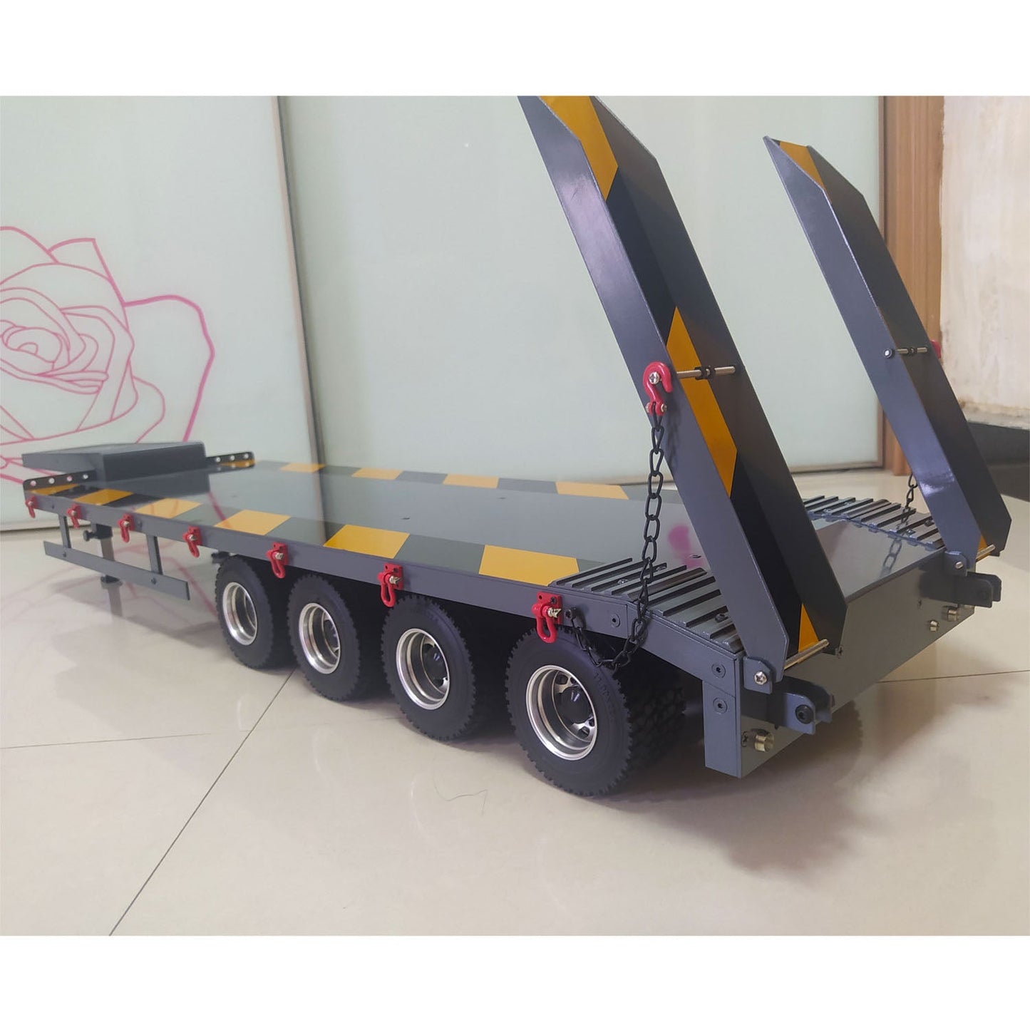 Metal Semi-trailer 4-Axle Trailer for 1/14 RC Remote Control Tractor Truck Car Hobby Model DIY Toy Parts Assembled Painted