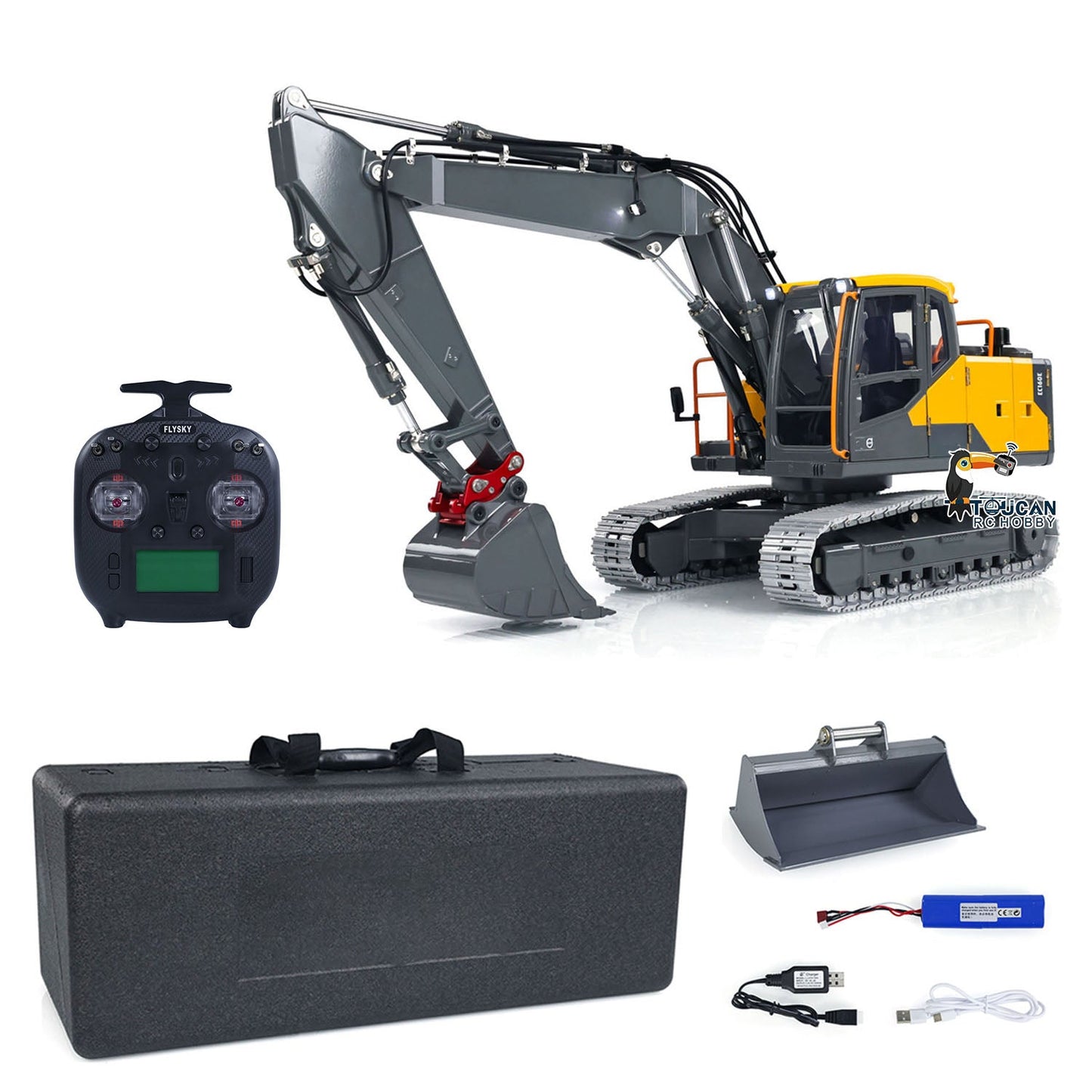 1:14 EC160E Hydraulic 3 Arms RC Excavator Remote Control Diggers Standard Version Painted and Assembled CNC 3 Arms Upgraded Set