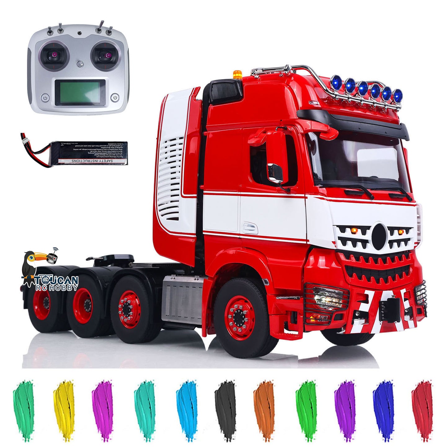 1/14 TOUCAN 8x8 RC Tractor Truck Full Metal Chassis Red White Highline Cab Complete Assembled Model