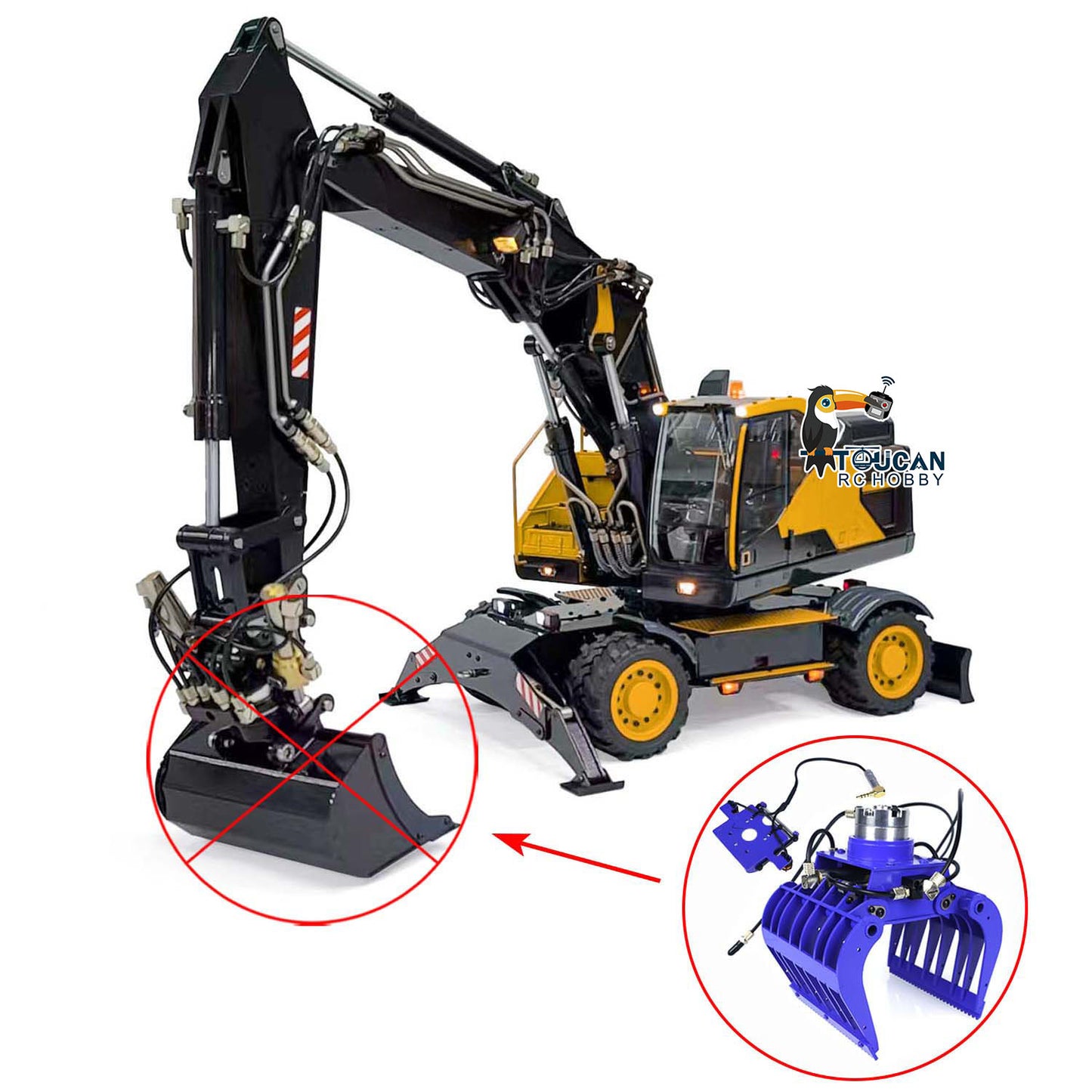 Metal 1:14 RC Hydraulic Digger 3-Arms EC380 Wheeled Remote Control Excavators Simulated Sound System AT9S RC Controller