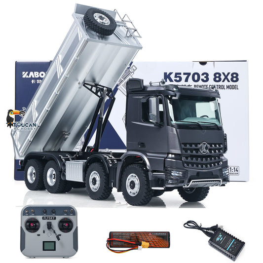 Fast Free Shipping for EU Kabolite 8X8 1/14 RC Dump Truck K5703 Electric Lifting Remote Control Tipper RTR Model 2Speed Gearbox Lights Sound System