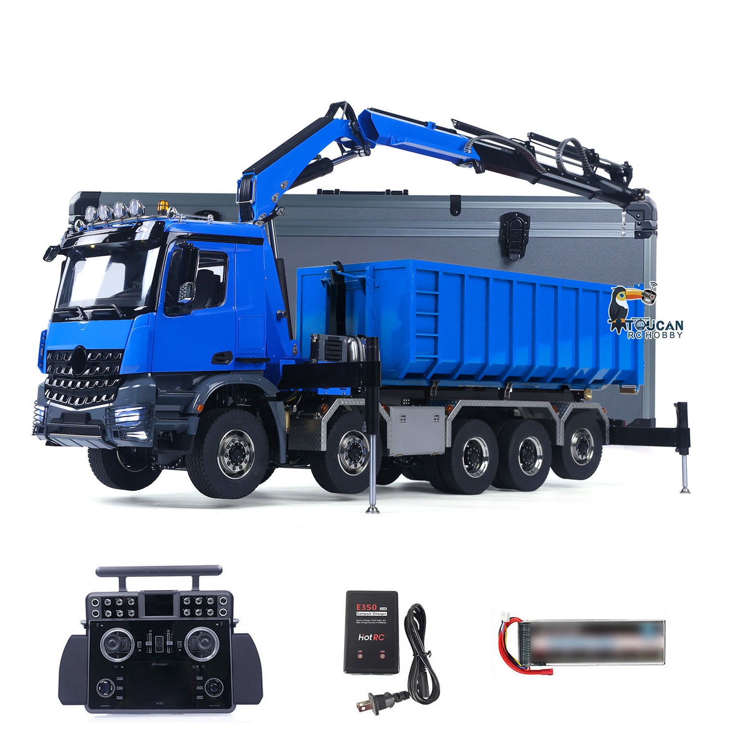 Metal 1/14 Hydraulic RC Dumper Car 10x10 Radio Control Full Dump Crane Trucks with High Bucket 830x190x290mm ESC Servo Motor