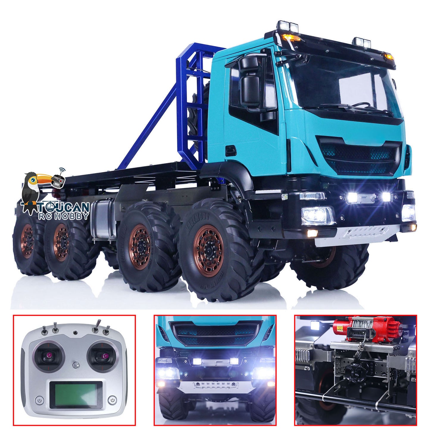 1/14 8x8 RC Rock Crawler Car Climbing Vehicle Remote Control Flatbed Truck DIY Car Model with Light Sound System Servo ESC