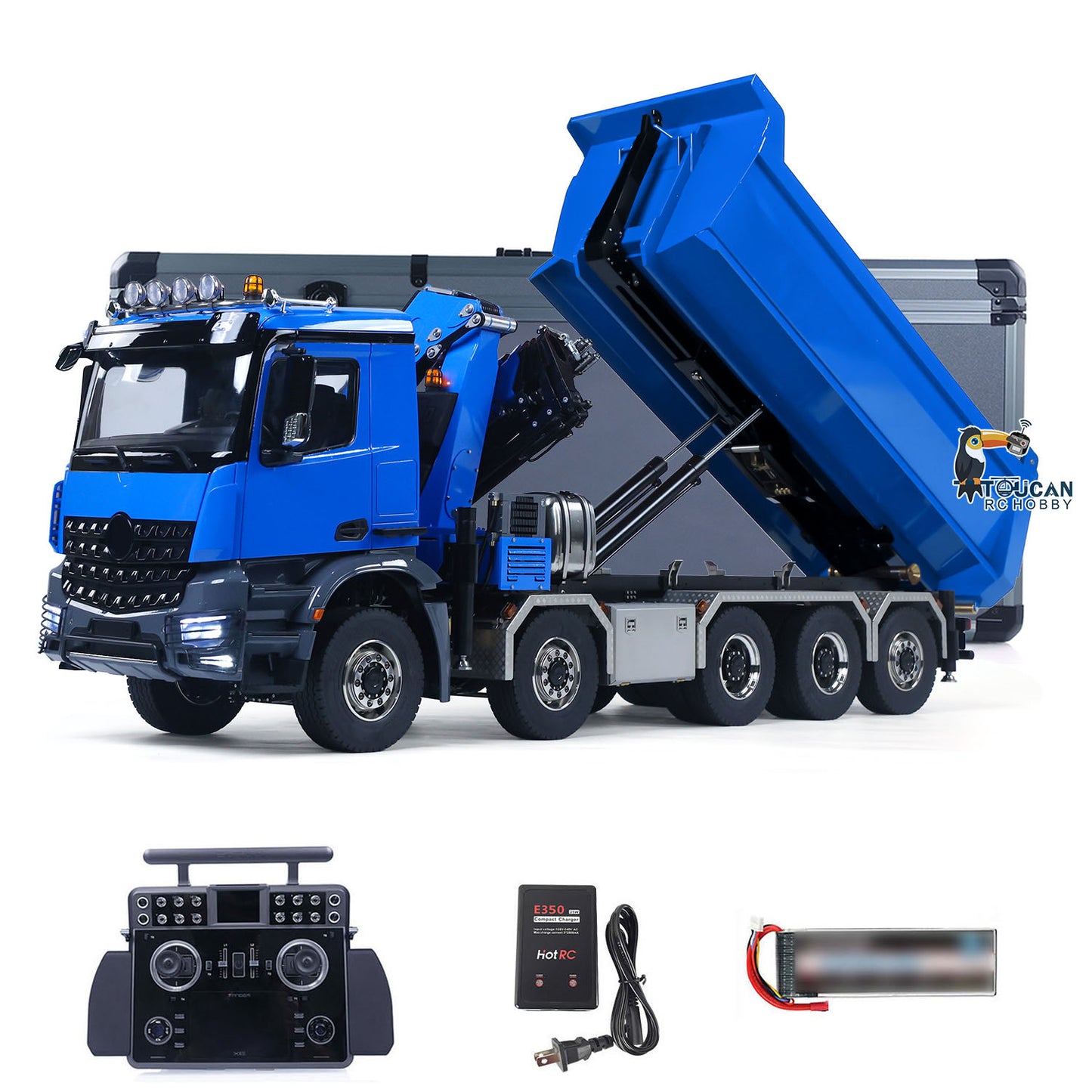 1/14 10x10 RC Hydraulic Equipment Crane Remote Control Dumper Truck Full Dump Car Model with U-shaped High Bucket 3-speed Gearbox