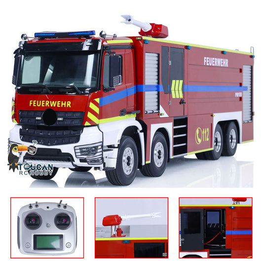 1/14 8x4 RC Fire Sprinkler Vehicles Remote Control Fire Truck Sounds Lights System FlySky I6S Assembled and Painted