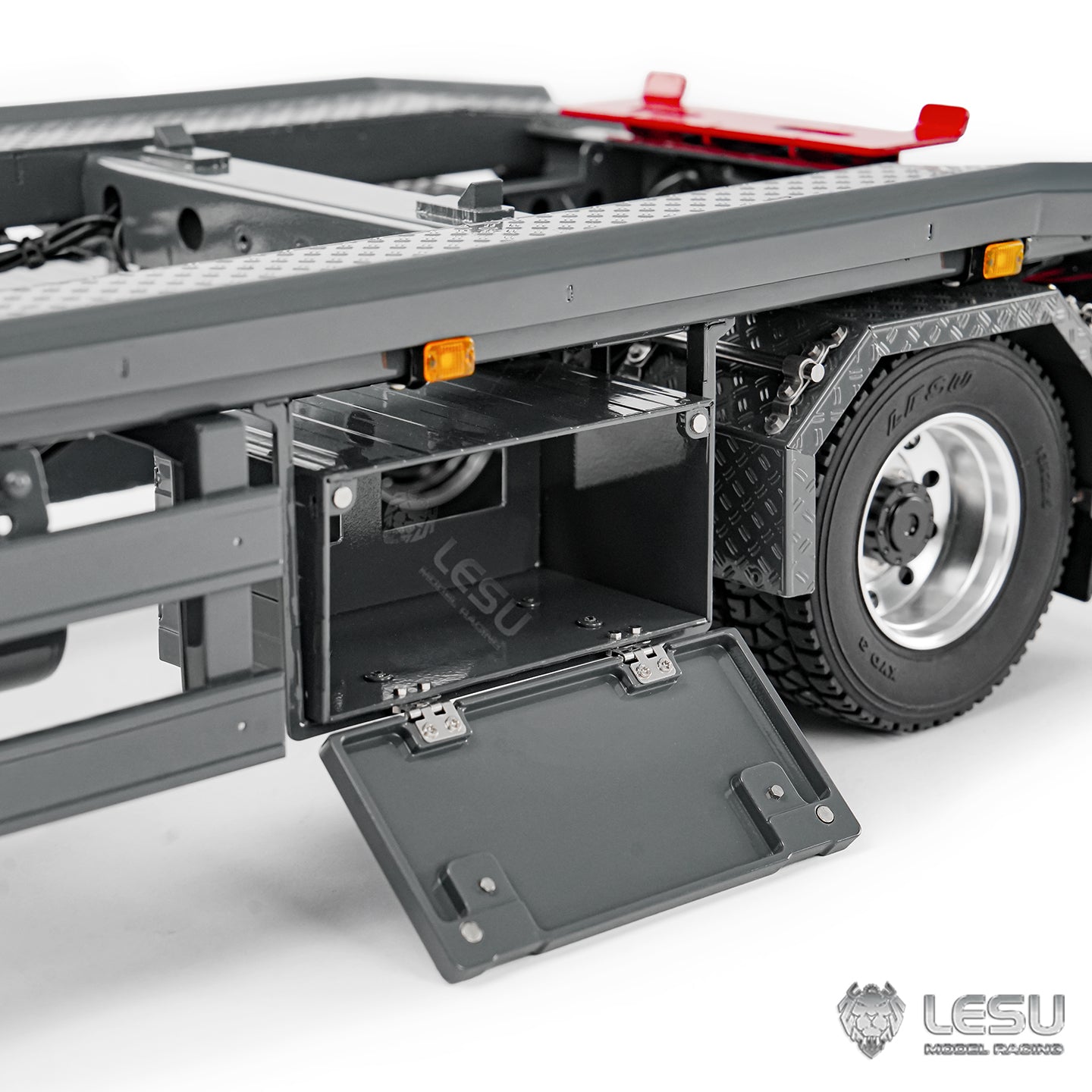 Finished 1/14 Metal RC Trailer A0065 Model Front Wheel Steerable for LESU Radio Controllrf Hydraulic Roll on off Dumper Tipper