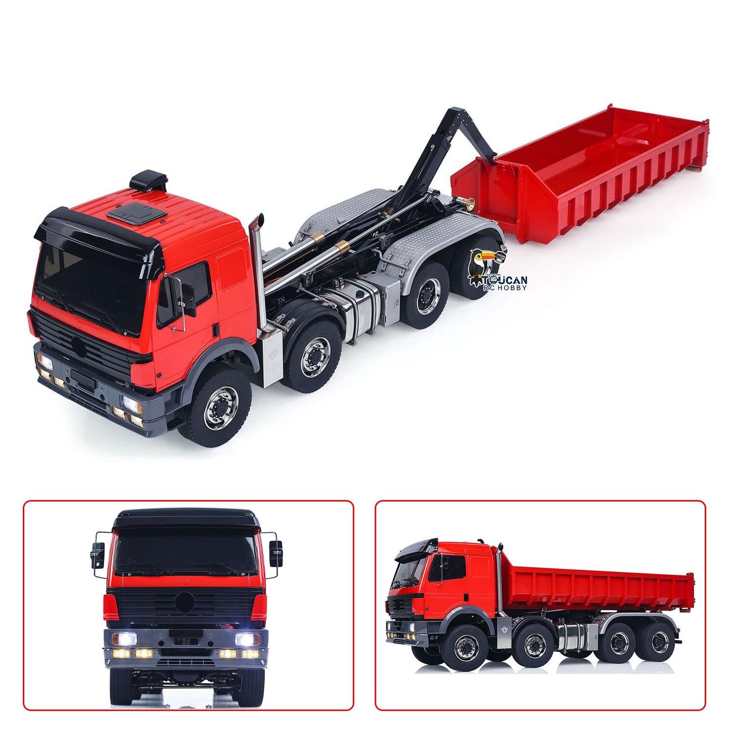 1/14 Metal RC Dump Truck 1838 8X8 Roll On Off Dumper Hydraulic Tipper Car 2-Way Valve 3-Speed Gearbox Differential Locks Light Sound
