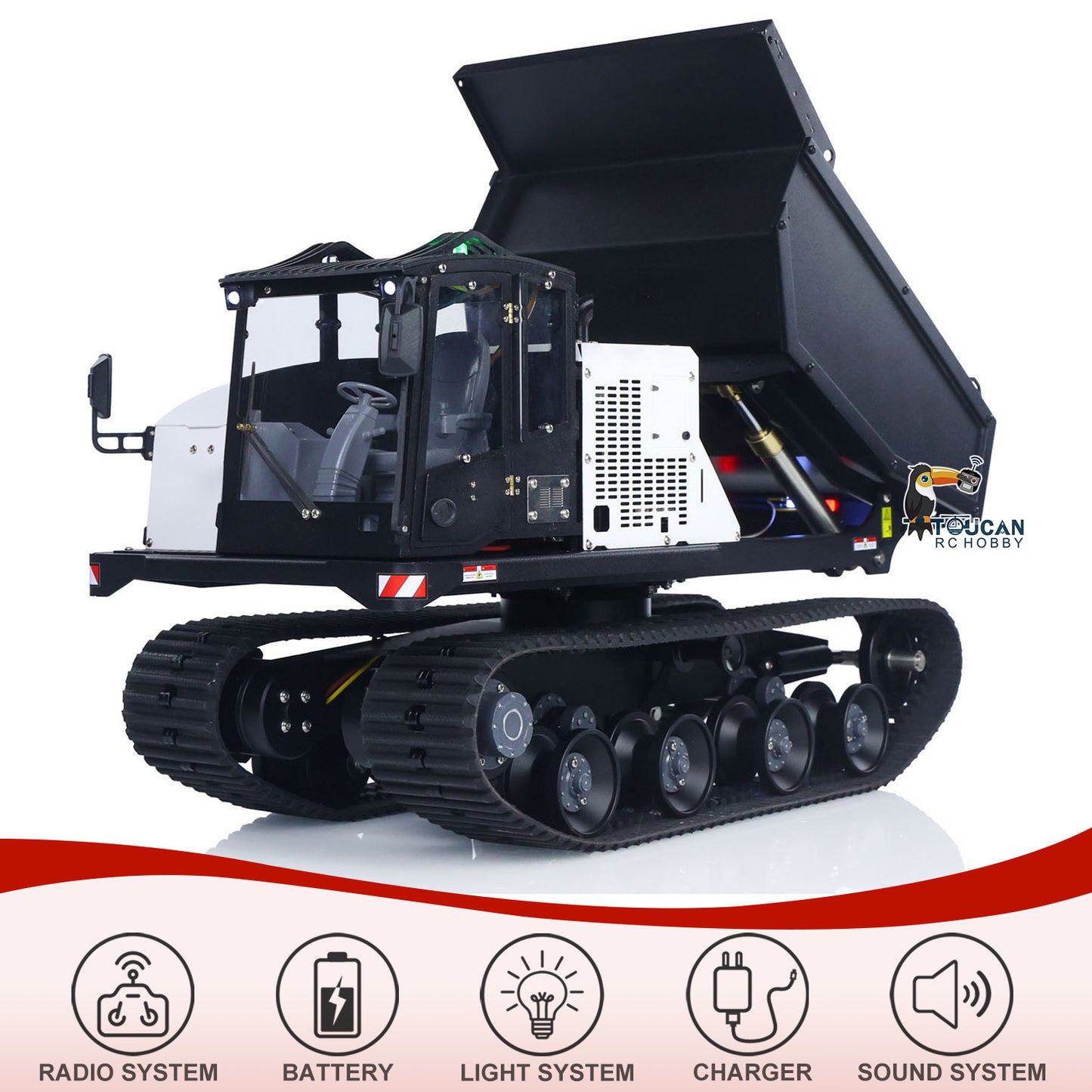 Metal 1/14 RC Hydraulic Crawler Dump Truck T14R Radio Controlled Tracked Tipper RTR Construction Vehicle ST8 Light Sound Battery