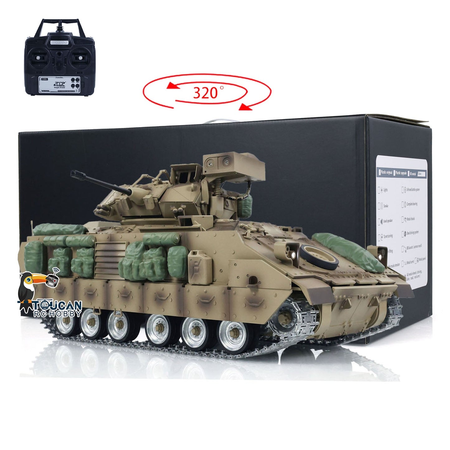 Tongde 1/16 RC Battle Tank Remote Control Panzer M2A2 Bradley Electric Infantry Fighting Vehicle DIY RC Hobby Simulation Model