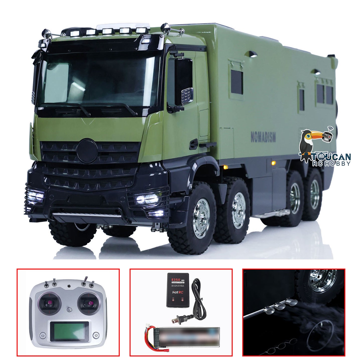 1/14 8*4 RC Recreational Vehicles Remote Control Caravaning Touring Car Sound Light Smoking RTR Version 3Speed Gearbox I6S Battery