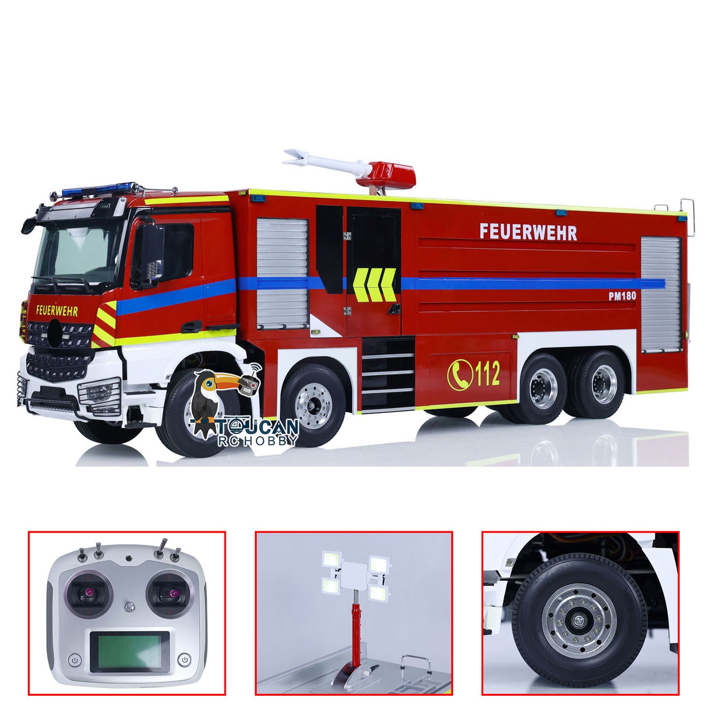 1/14 8x4 RC Fire Sprinkler Vehicles Remote Control Fire Truck Sounds Lights System FlySky I6S Assembled and Painted